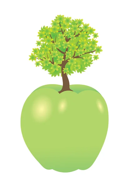 Groene appel met boom — Stockvector