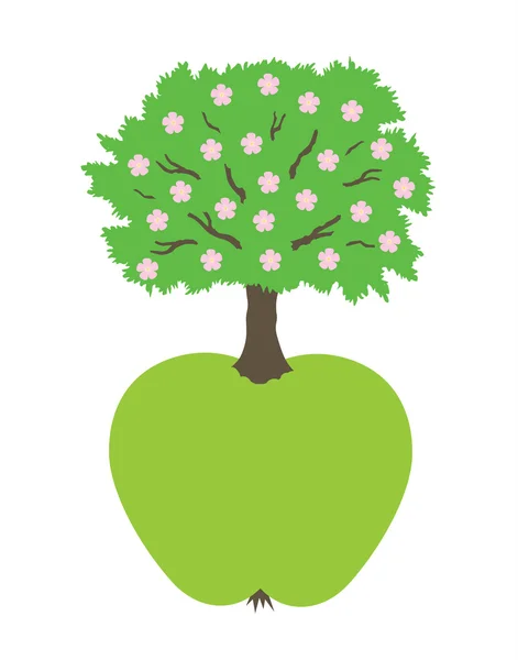 Groene appel met bloesem boom — Stockvector