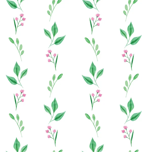 Gentle seamless pattern of green leaves and pink flowers — Stock Vector