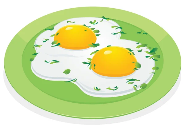Huevos revueltos en plato verde — Vector de stock