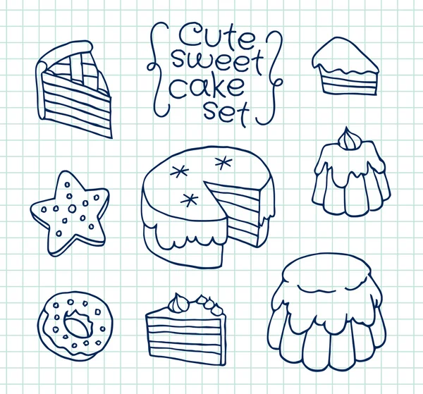 Freihändig süße Torte auf Schulheft zeichnen — Stockvektor