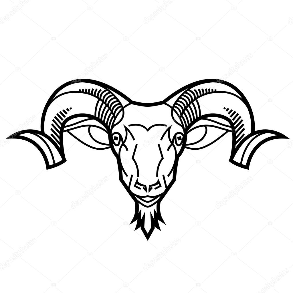 Ram head twisted horns mountain dwellers separate head vector black and white can be used as a design shirts and Logo Design