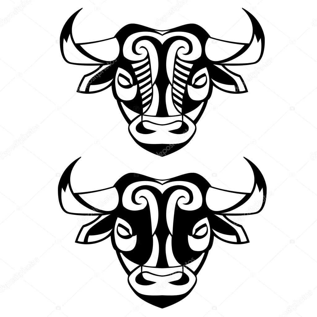 Heads of bulls - vector black and white can be used for logos and mascots tattoos