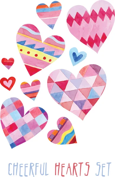 Färgstark akvarell vektor uppsättning olika hjärtan — Stock vektor