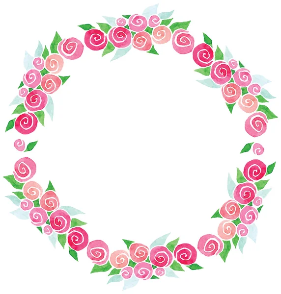 Corona de acuarela rosa flores — Vector de stock