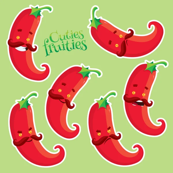 Red hot chilli pepper with different emotions — Stock Vector