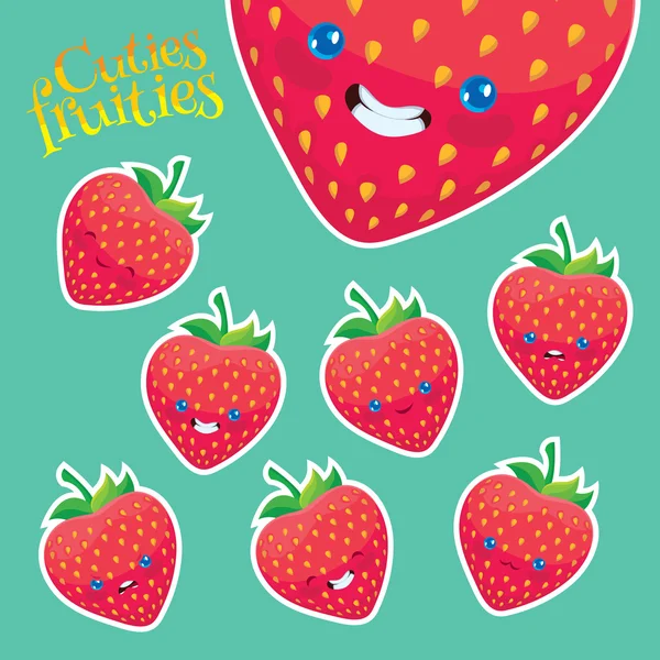 Cartoon strawberry with different emotions — Stock Vector