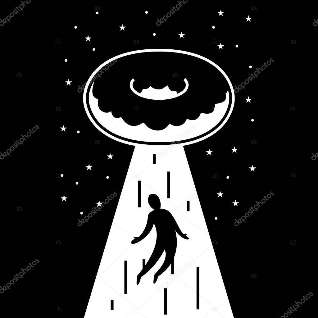 UFO Flying donut takes man in beam of light Stock Vector by ©AnnaSuchkova  64156085