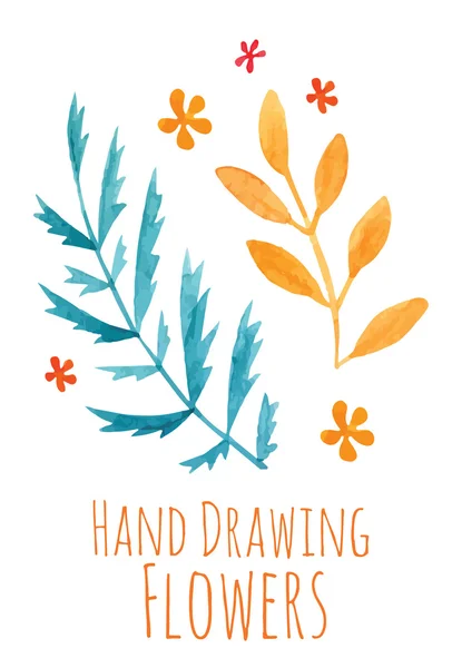 Aquarela mão desenho raminhos com folhas — Vetor de Stock