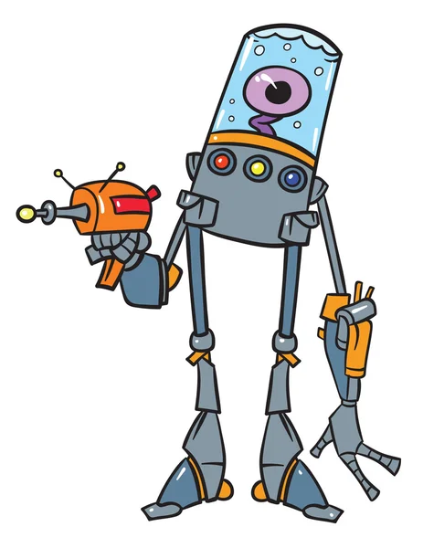 Robô dos desenhos animados com arma — Vetor de Stock