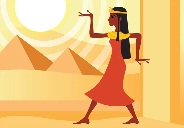 Mujer en vestido antiguo egipcio — Vector de stock