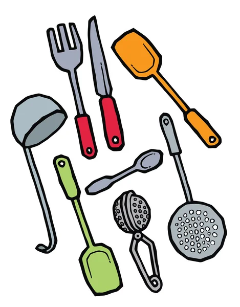 Conjunto de utensílios de cozinha de desenho manual —  Vetores de Stock