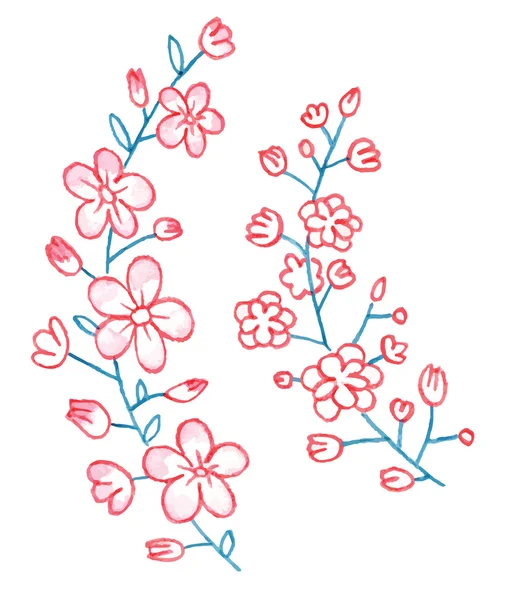 Guirnalda acuarela flores — Vector de stock