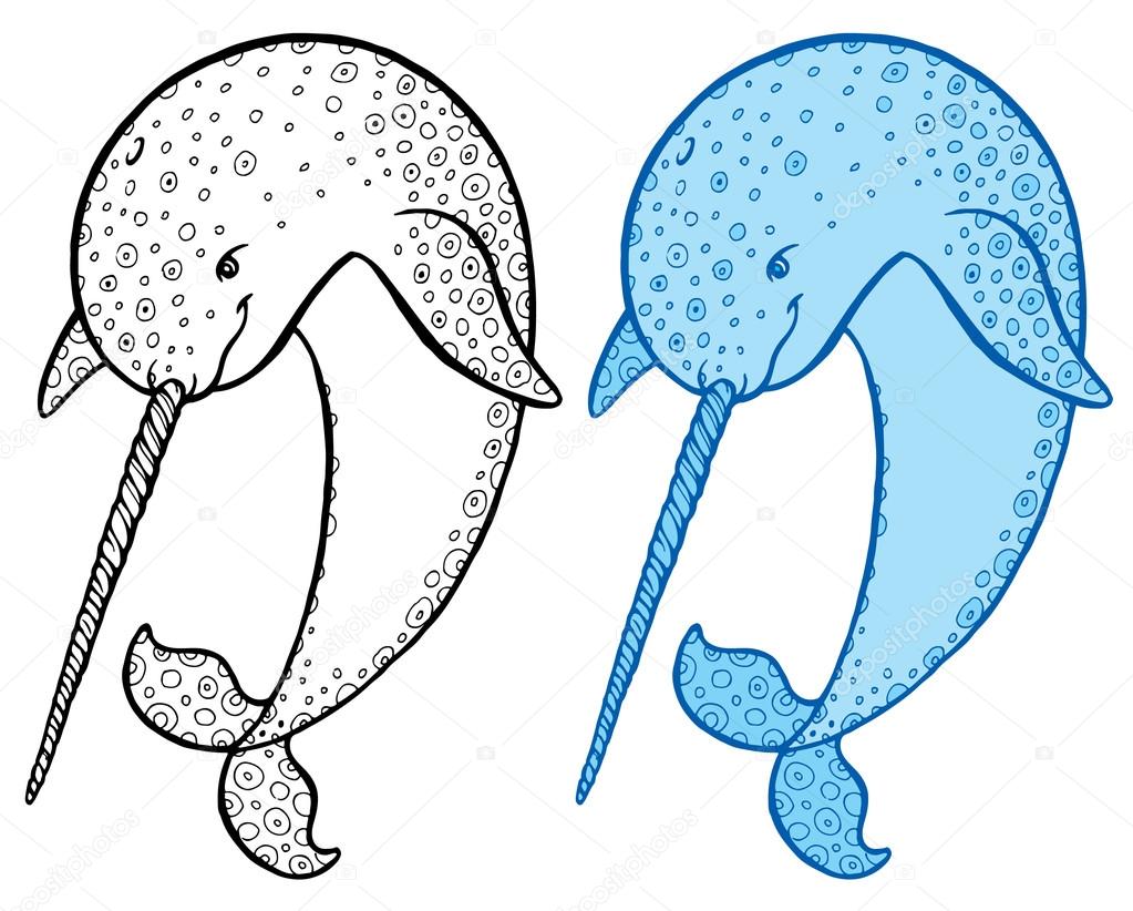 outline and blue narwhals animals