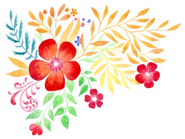 Suluboya çiçek ve yaprakları