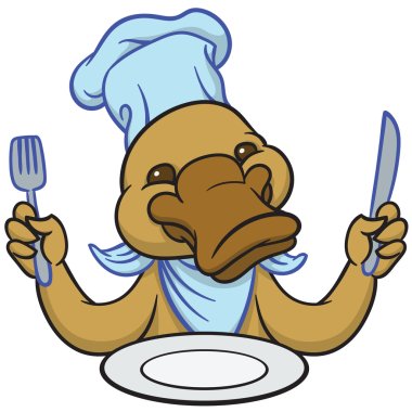cartoon platypus with knife and fork clipart