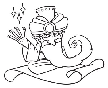 Çizgi film Magician sihirli halı üzerinde