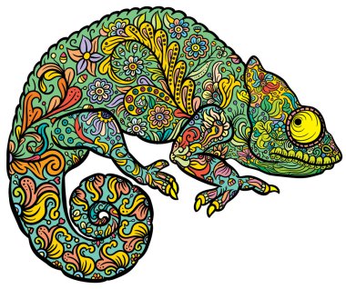 Bukalemun stilize Zentangle çok renkli
