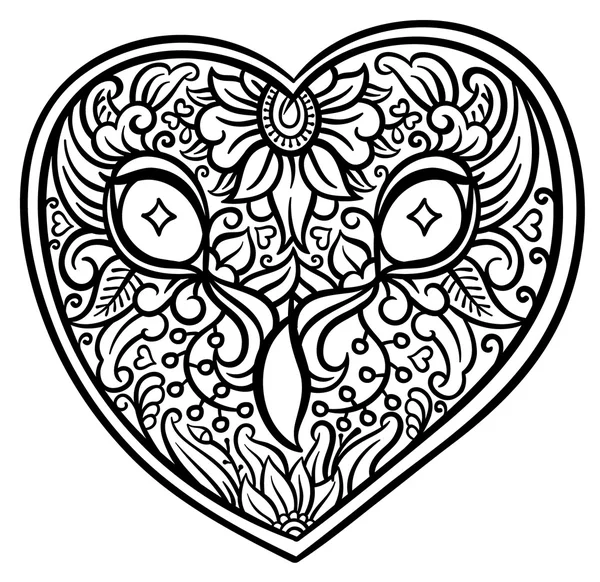 Chouette tête en forme de coeur — Image vectorielle