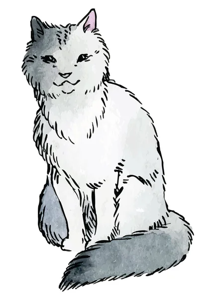 Acuarela gato gris — Vector de stock
