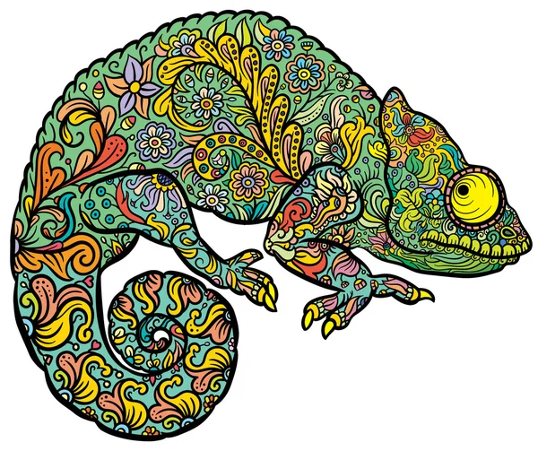 Zentangle stylizované multi barevný Chameleon — Stockový vektor