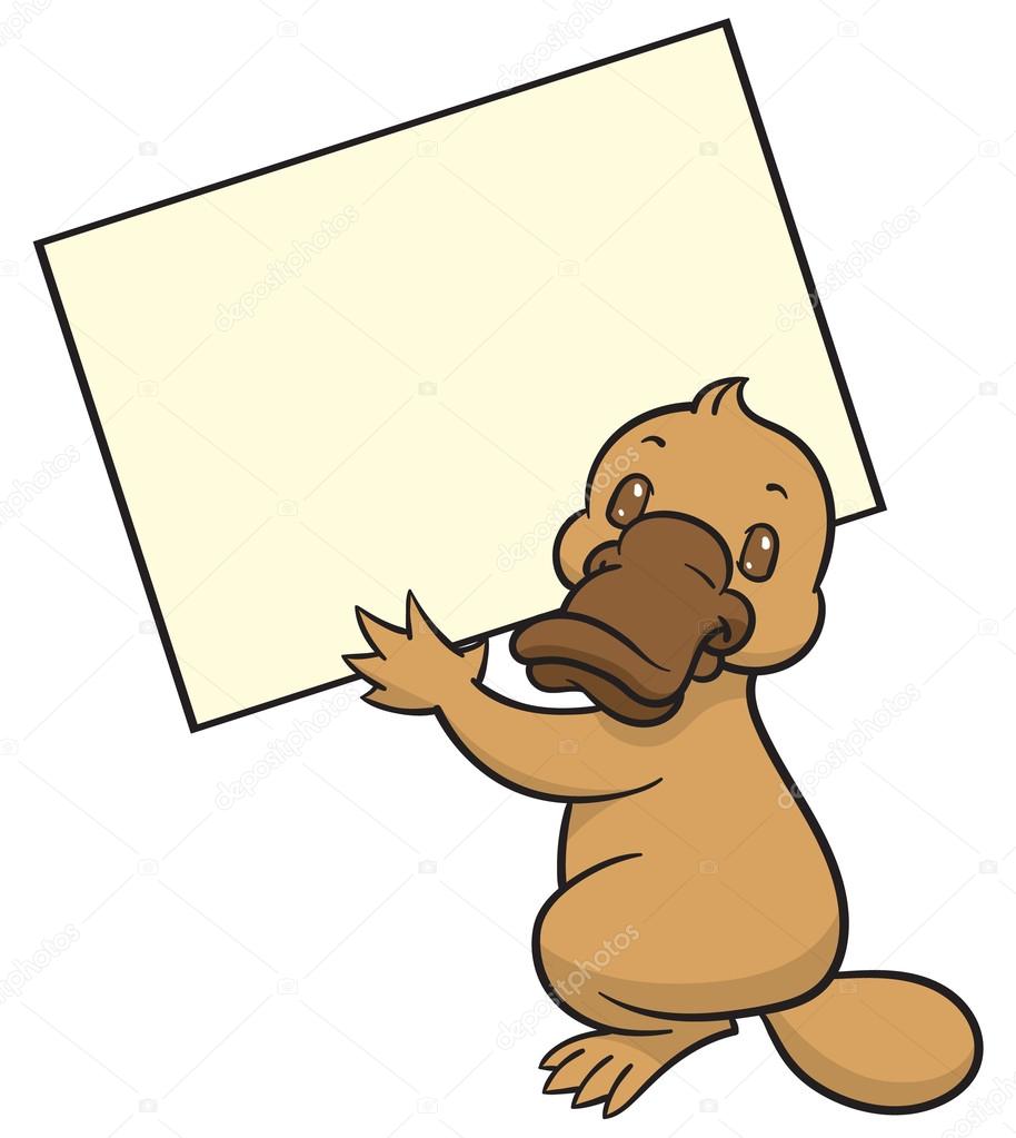 cartoon platypus holding empty cardboard