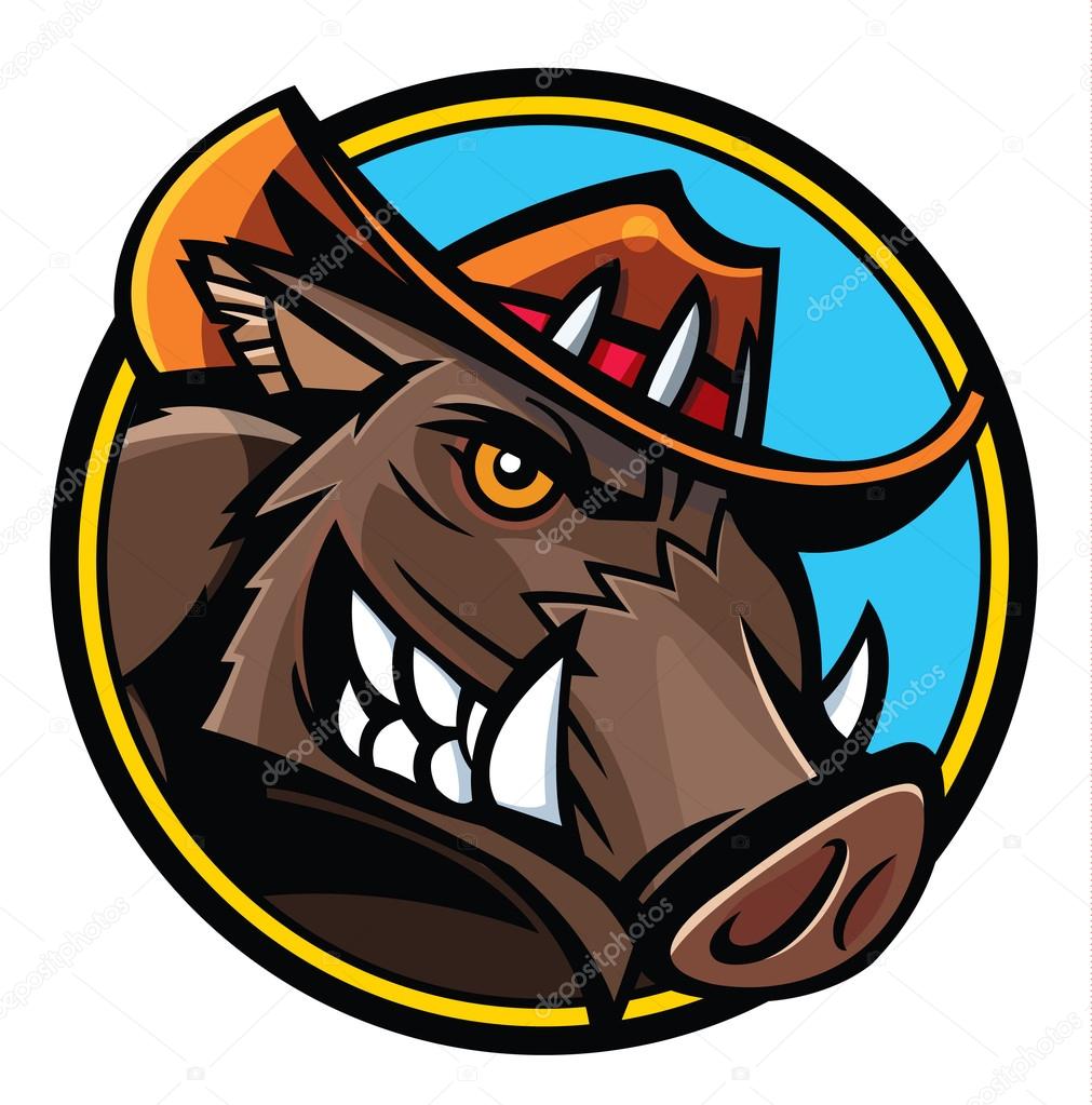 Wild boar head in cowboy hat - mascot or pictures for logo