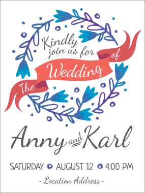 Çiçek düğün kartı şerit ile