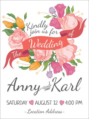 Çiçek düğün kartı şerit ile