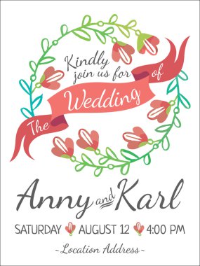 Çiçek düğün kartı şerit ile