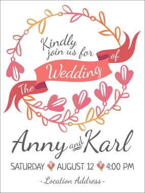 Çiçek düğün kartı şerit ile