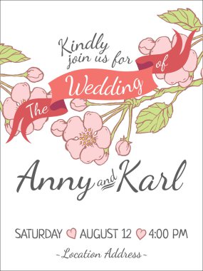 Çiçek düğün kartı şerit ile