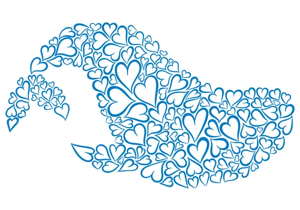 Ballena hecha de corazones — Vector de stock