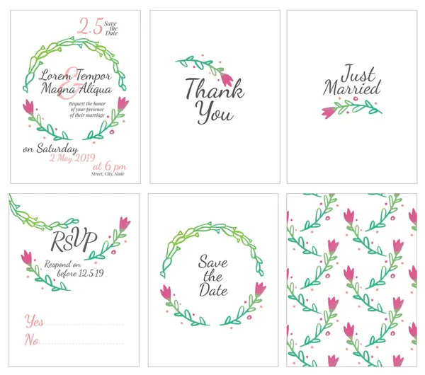 Conjunto de tarjetas de boda suaves — Vector de stock