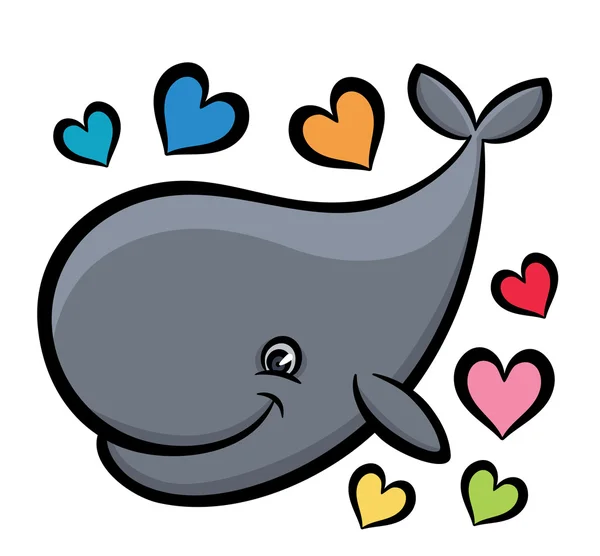 Baleine à dessin animé avec des cœurs — Image vectorielle