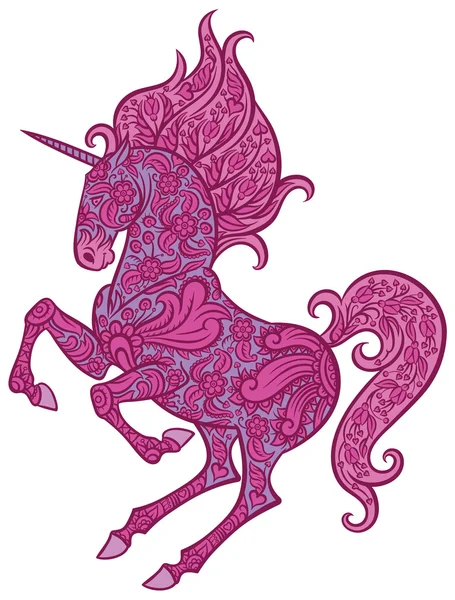 Unicornio adornado con Zentangle — Vector de stock