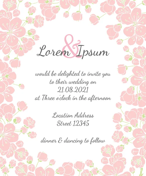 Wedding card with gentle sakura flowers — Stock Vector