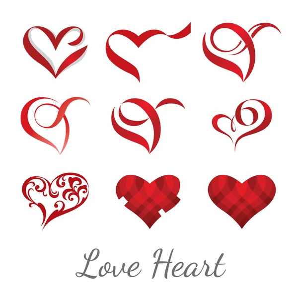 Iconos corazones rojos — Vector de stock