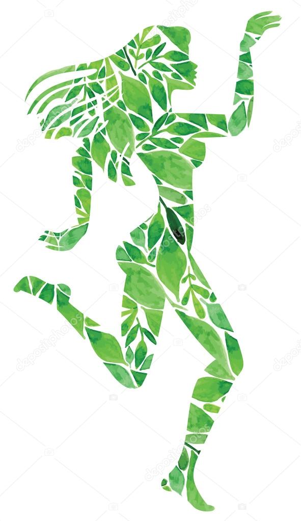 girl made of green plants
