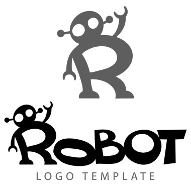 stylized lettring with picture of robot clipart