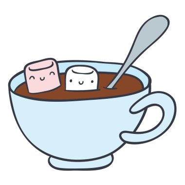 sıcak çikolata ve gülümseyerek marshmallow