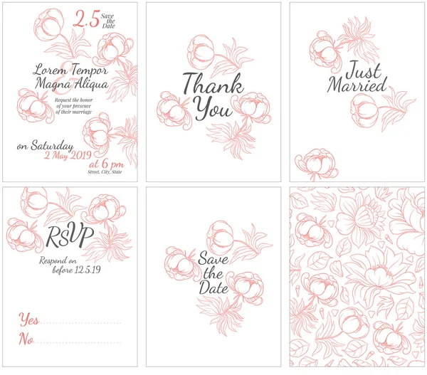 Set de tarjetas de boda — Vector de stock