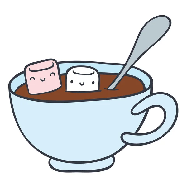 sıcak çikolata ve gülümseyerek marshmallow