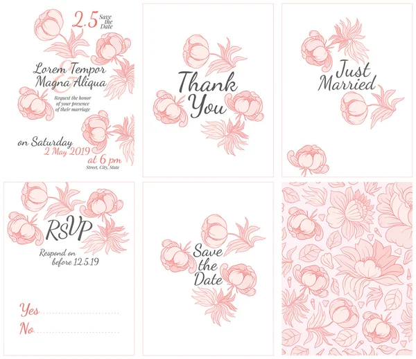 Tarjetas de boda con flores — Vector de stock