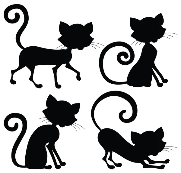 Γάτα σιλουέτες σε διαφορετικές πόζες — Διανυσματικό Αρχείο