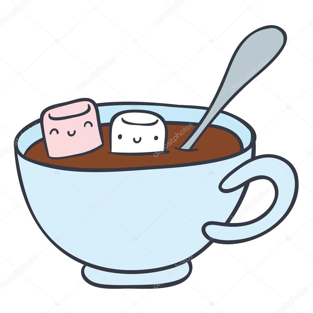 hot chocolate with marshmallow clipart black and white