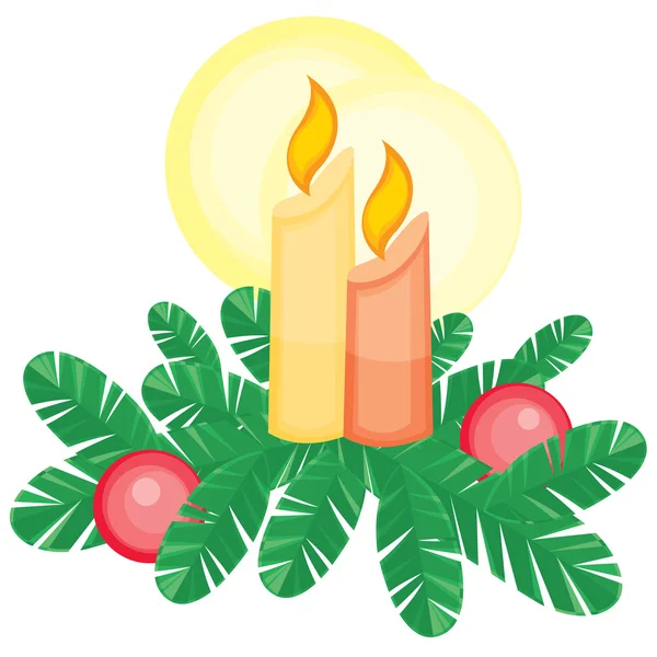 Velas de Navidad con ramas de árbol de Navidad — Vector de stock