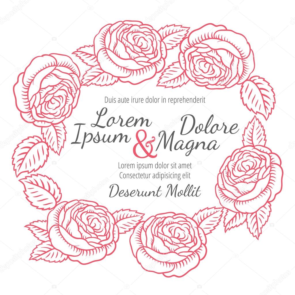 Wedding card with roses in a retro style
