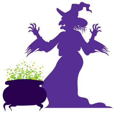 old scary witch with magic cauldron clipart