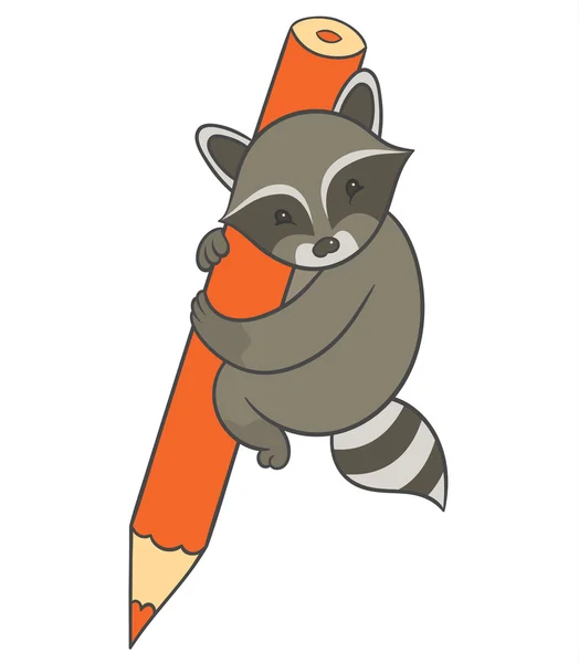 浣熊举行大型彩色铅笔 — 图库矢量图片